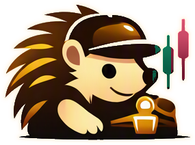 A hedgehog trader in a cap next to green and red candles
